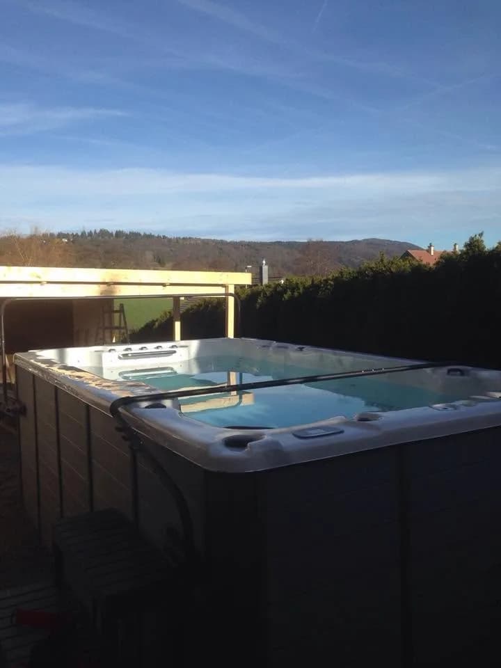 Installation d'un spa de nage Waterloo 421 Full option en Suisse, autre vue du chantier