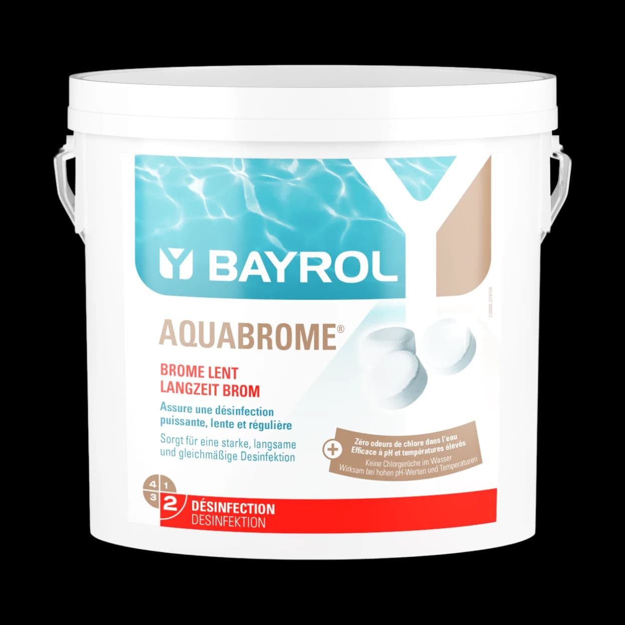 Seau de 5 kg d'Aquabrome Bayrol, pastilles de brome de 20 g pour brominateur de piscine