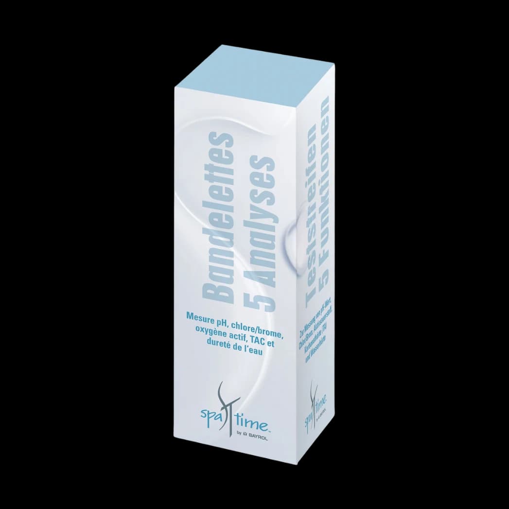 Tube de 50 Bandelettes 5 analyses SpaTime Bayrol pour tester le pH, le désinfectant et l'alcalinité du spa