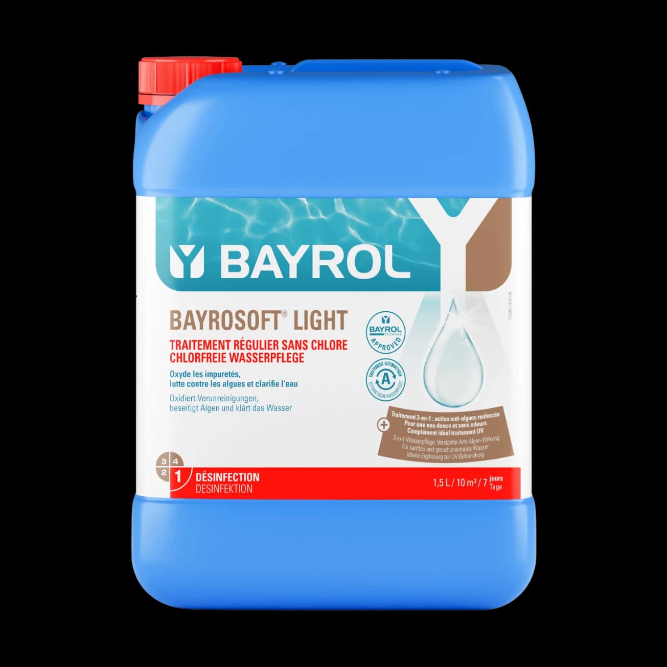 Bidon de 20 L de Bayrosoft Light Bayrol, oxygène actif liquide pour régulation automatique de piscine