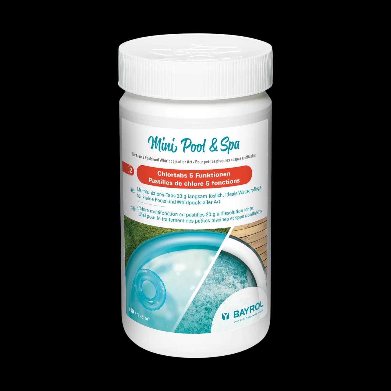Boîte de 1 kg de pastilles de Chlore 5 fonctions Mini Pool & Spa Bayrol, pastilles de 20 g pour petits bassins