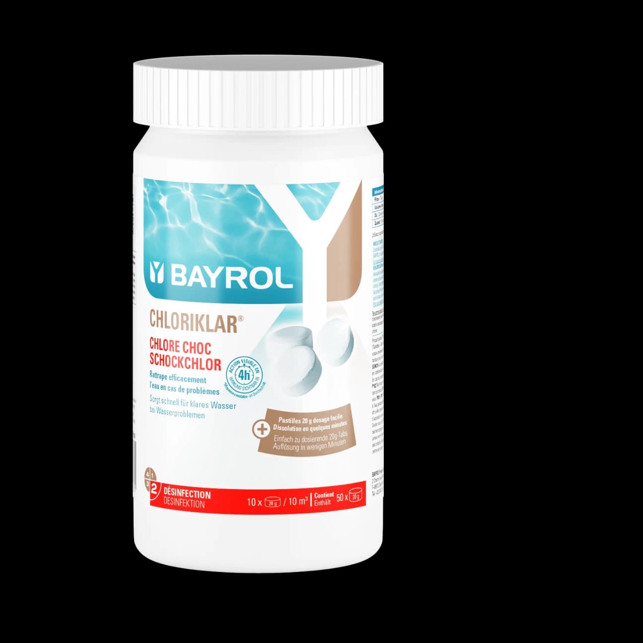 Boîte de 1 kg de Chloriklar Bayrol, pastilles effervescentes de chlore choc de 20 g pour piscine