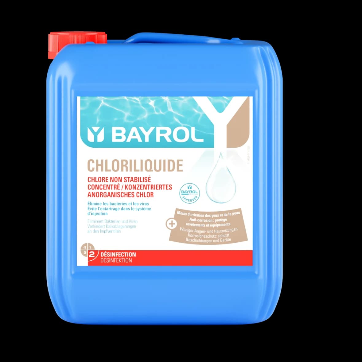 Bidon de 10 L de Chloriliquide Bayrol, chlore liquide non stabilisé pour pompe doseuse de piscine