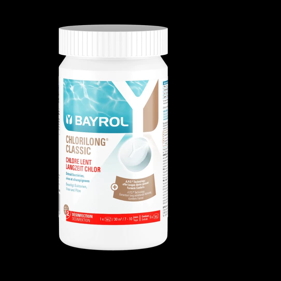 Boîte de 1,25 kg de Chlorilong Classic Bayrol, galets de chlore lent de 250 g pour piscine