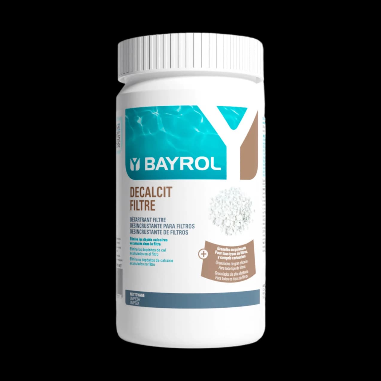 Boîte de 1 kg de Decalcit Filtre Bayrol, granulés acides pour détartrer le filtre de la piscine
