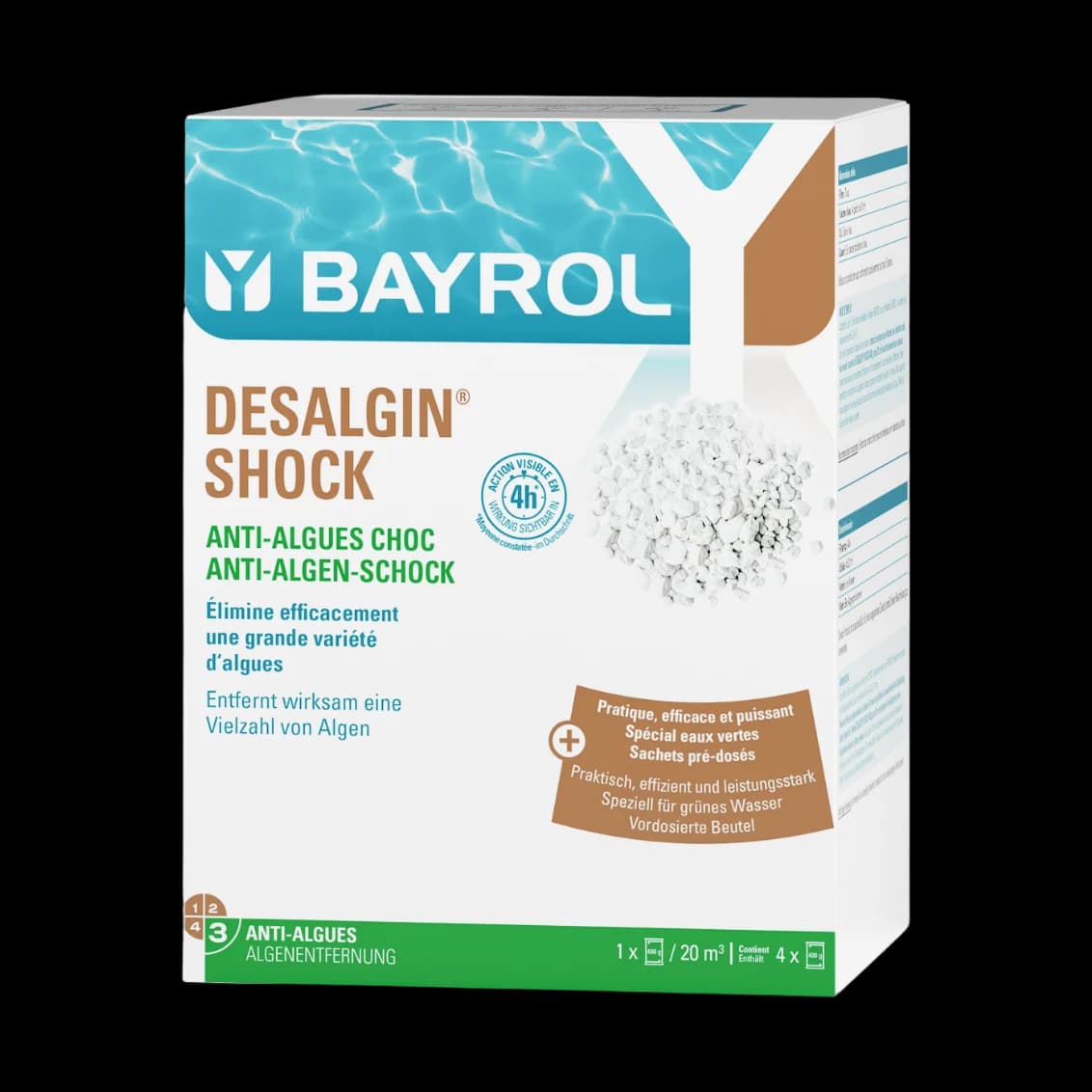 Boîte de 1,6 kg de Desalgin Shock Bayrol, anti-algues choc en sachets de granulés de chlore