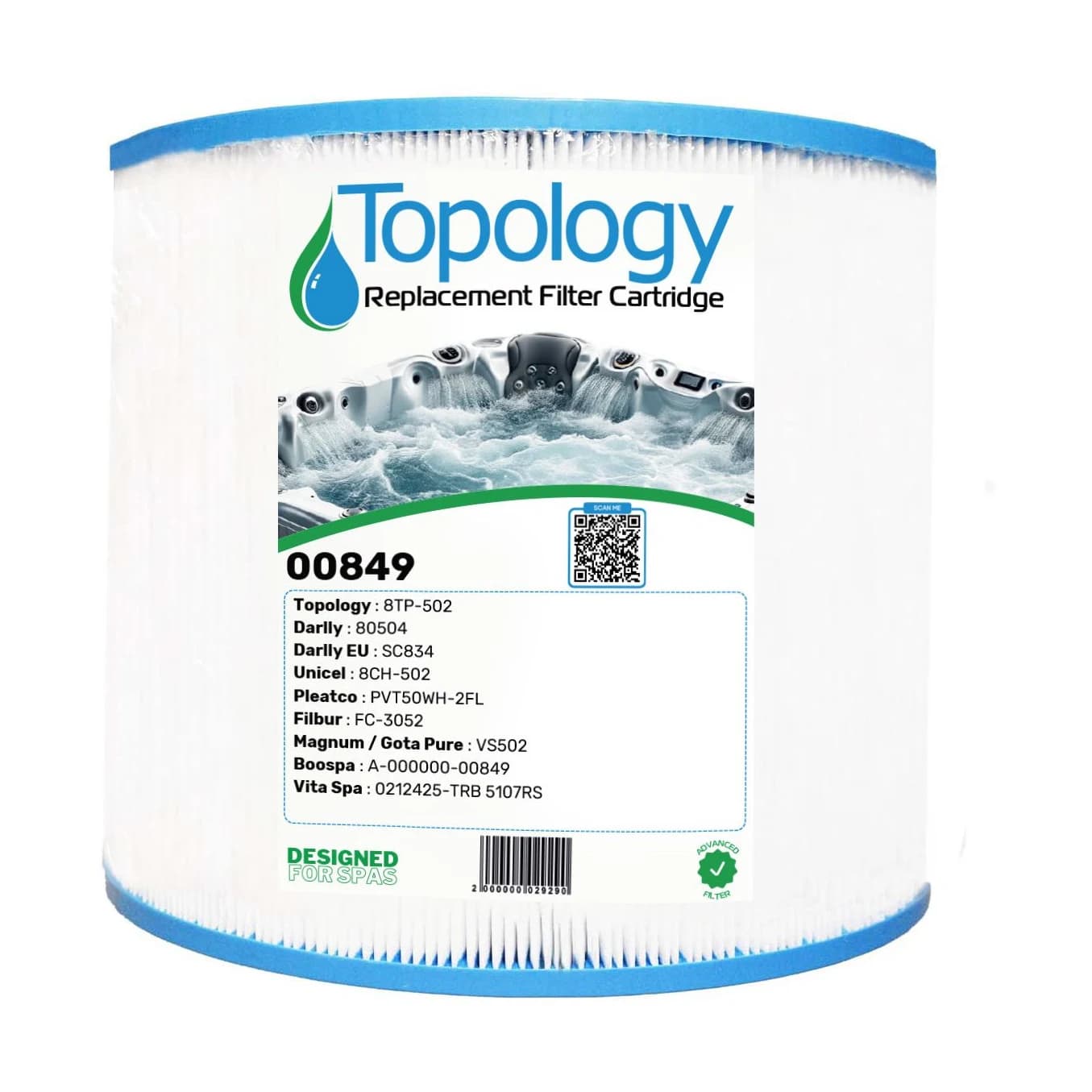 Filtre de spa 80504 / 8CH-502 / 8TP-502 / FC-3052 / PVT50WH, cartouche filtrante