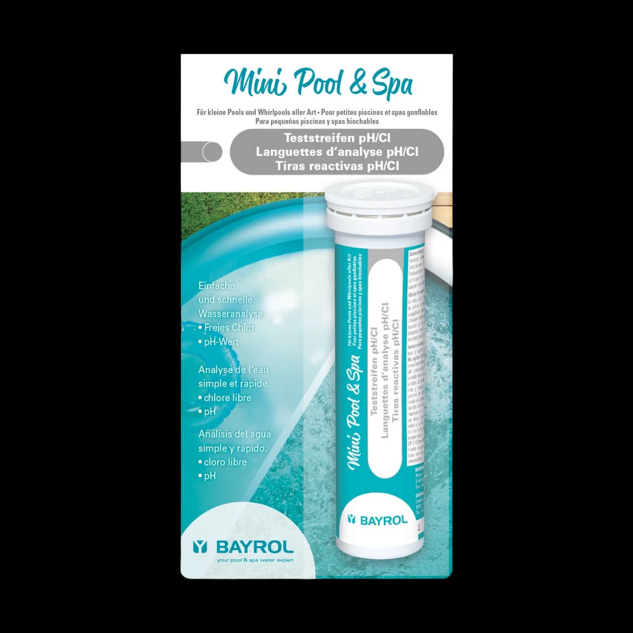 Tube de 25 languettes d'analyse Mini Pool & Spa Bayrol pour mesurer le pH et le chlore libre