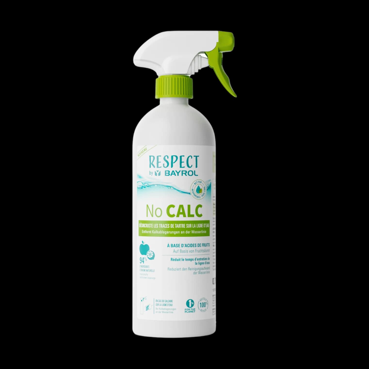 Flacon pulvérisateur de 0,75 L de No Calc Respect by Bayrol, anticalcaire aux acides de fruits pour ligne d'eau