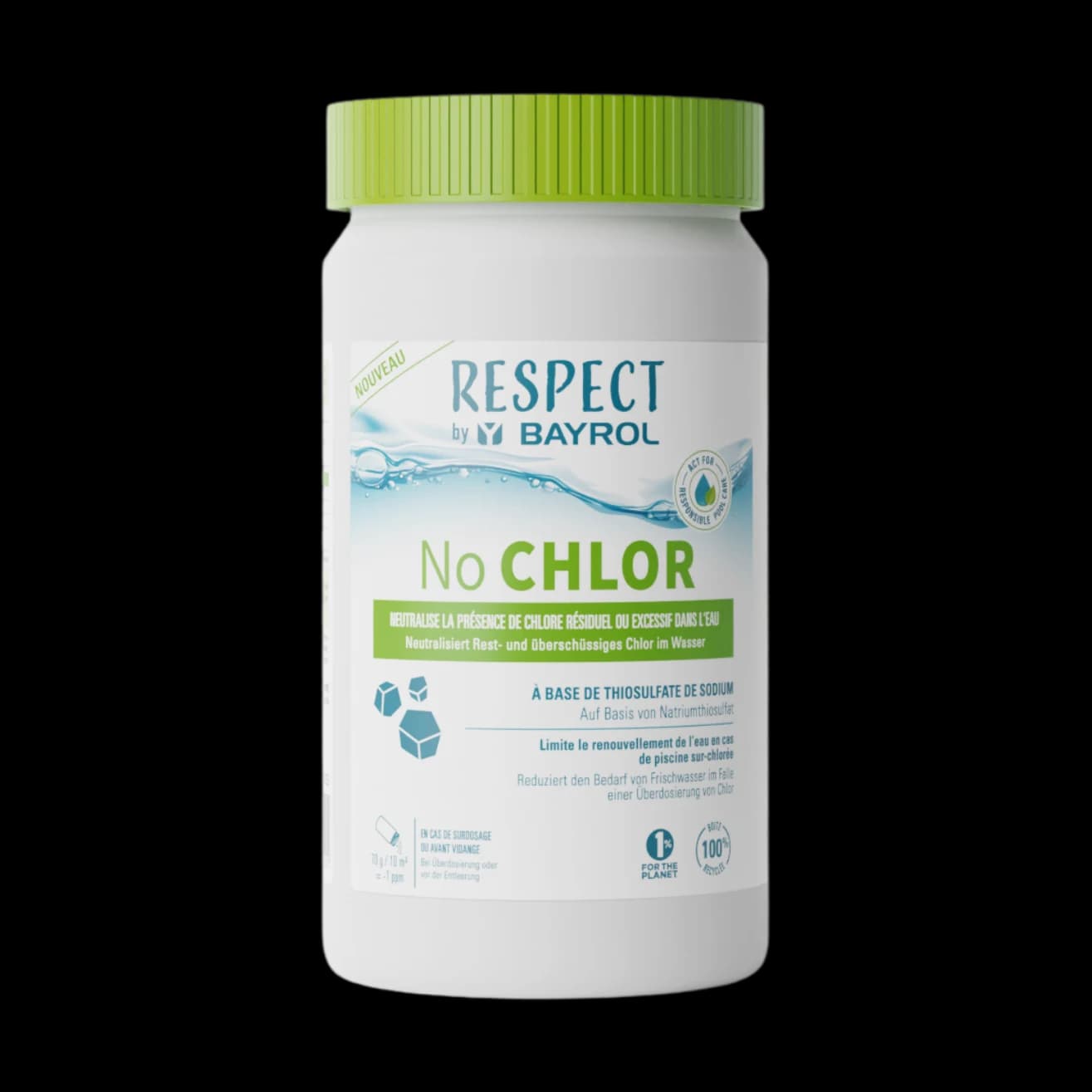 Boîte de 1 kg de No Chlor Respect by Bayrol, granulés pour neutraliser le chlore et le brome