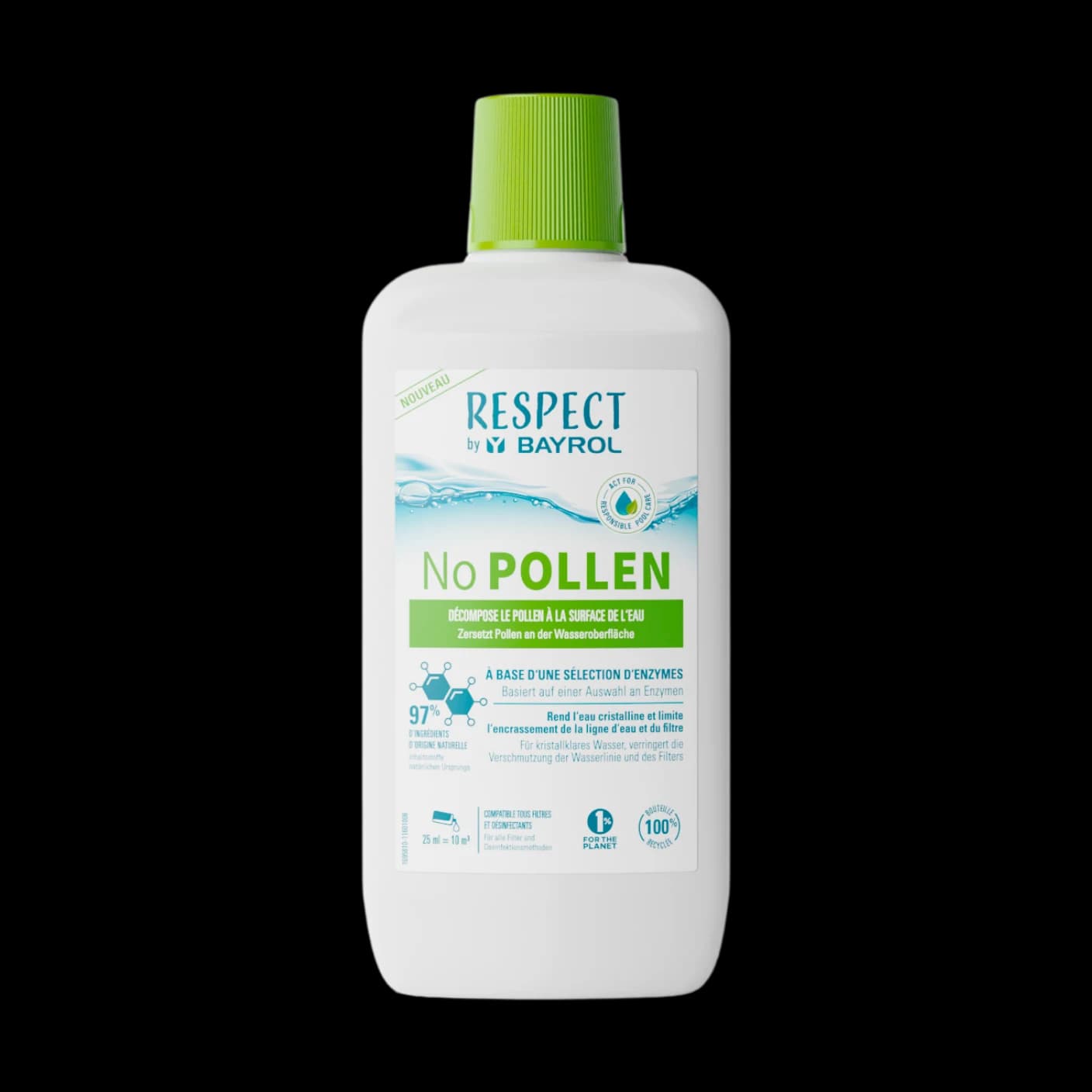 Flacon de 1 L de No Pollen Respect by Bayrol, traitement à base d'enzymes contre le pollen en piscine