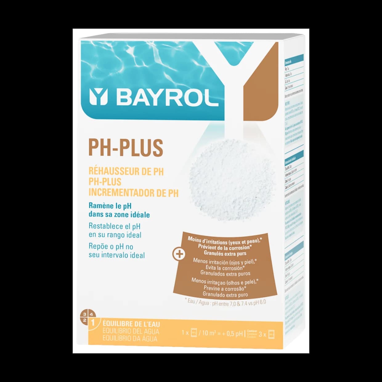 Visuel de présentation du pH-Plus en sachets Bayrol, correcteur de pH prédosé pour piscine
