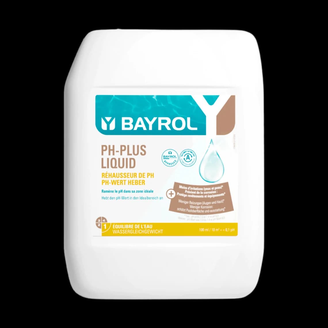 Bidon de 10 L de pH-Plus Liquid Bayrol, liquide pour remonter le pH de la piscine par pompe doseuse