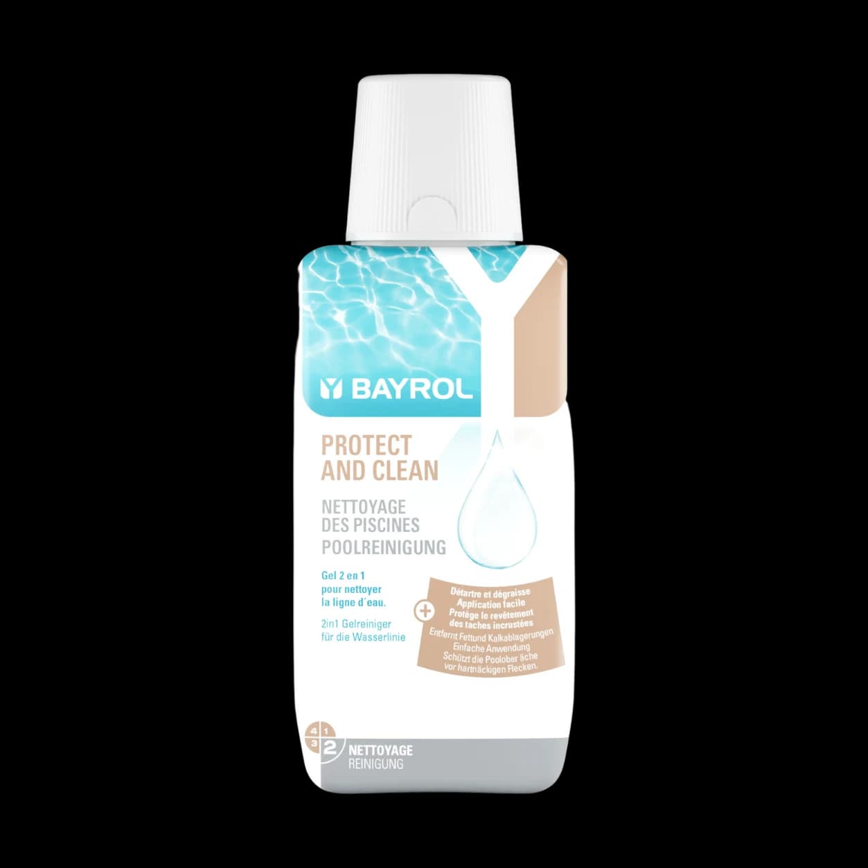 Flacon de 350 ml de Protect & Clean Bayrol, gel nettoyant détartrant pour la ligne d'eau de la piscine