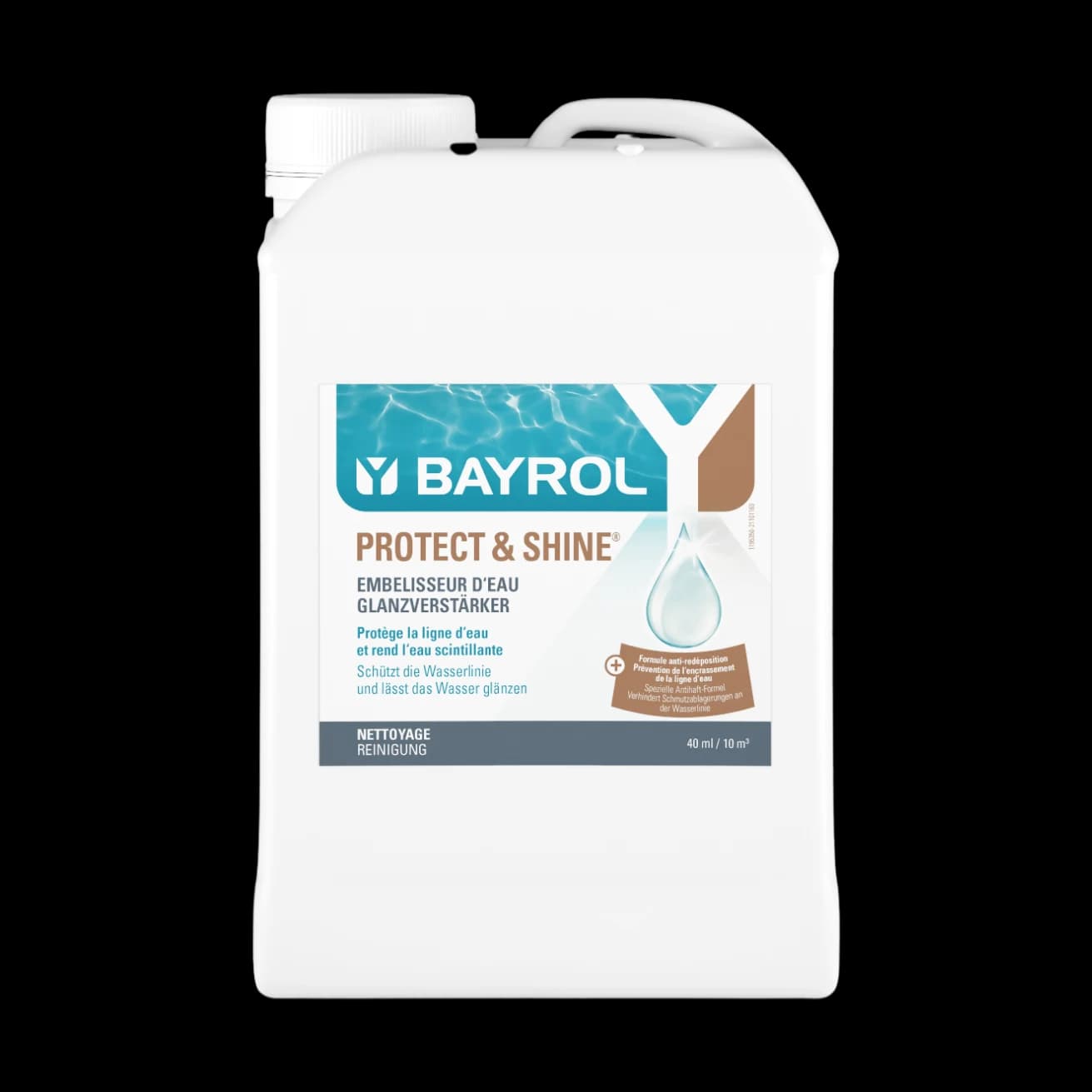 Bidon de 2 L de Protect & Shine Bayrol, liquide 2 en 1 pour la ligne d'eau et la clarté de la piscine