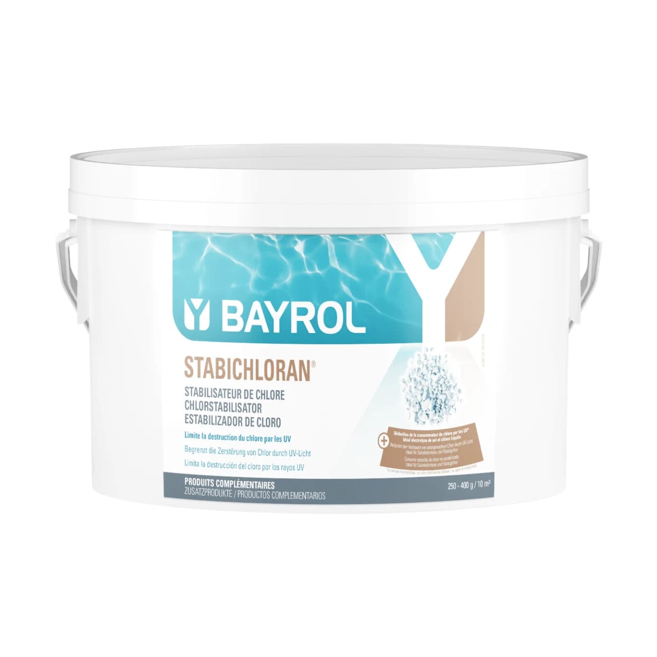 Seau de 3 kg de Stabichloran Bayrol, granulés stabilisants pour protéger le chlore des UV