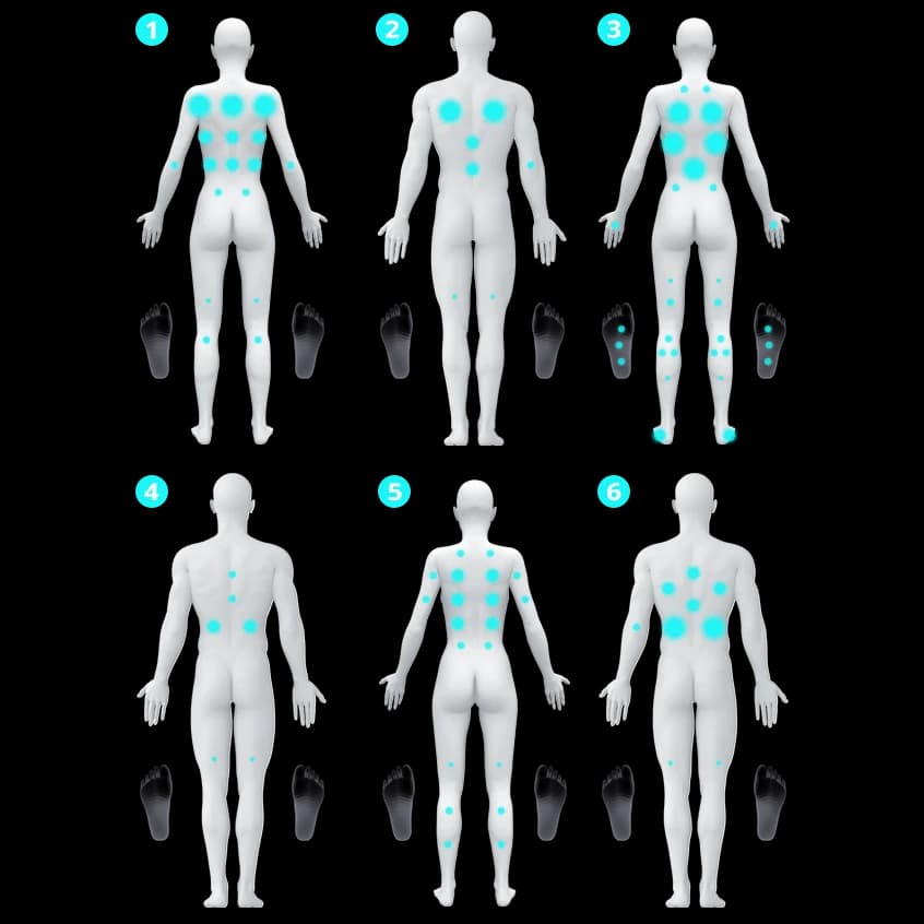 Schéma des zones de massage du spa Montréal