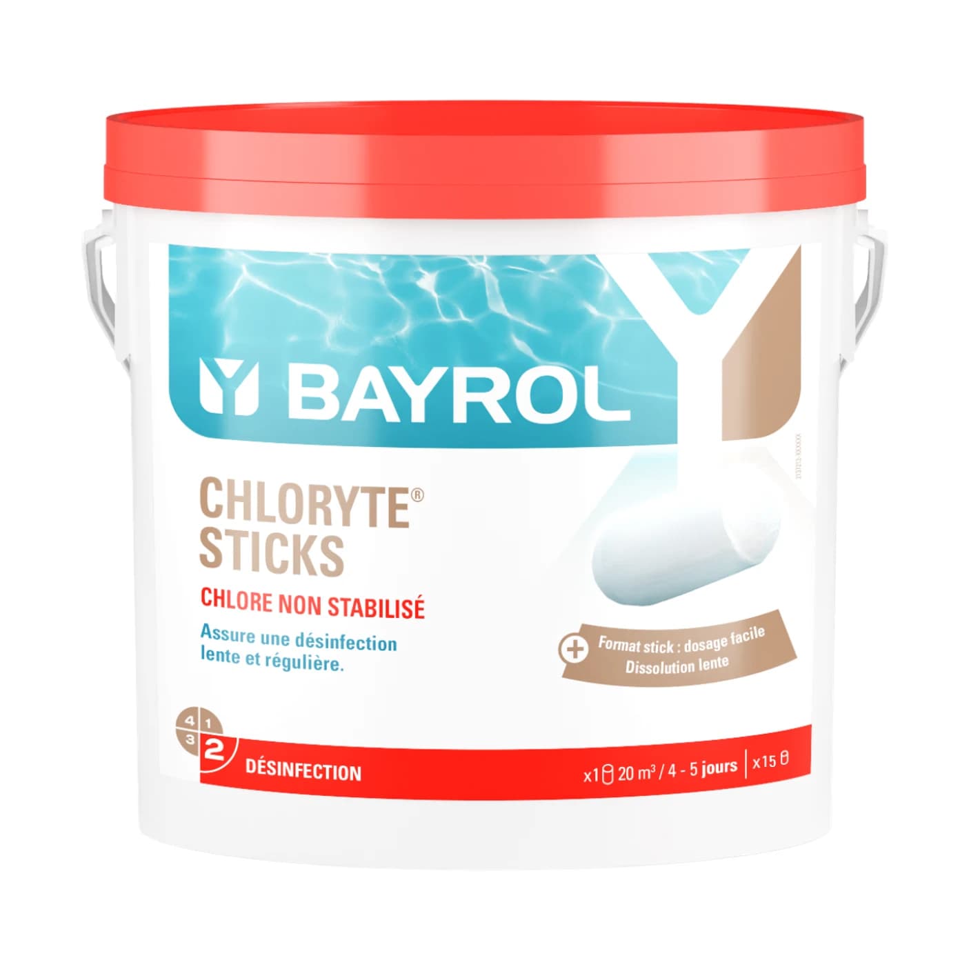 Seau de 4,5 kg de Chloryte Sticks Bayrol, sticks de chlore non stabilisé filmés pour piscine