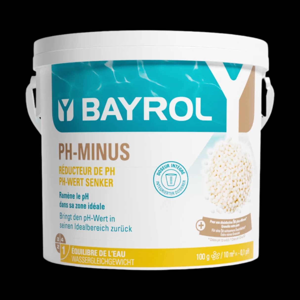 Seau de 6 kg de pH-Minus Bayrol, granulés pour baisser le pH de la piscine, avec doseur inclus